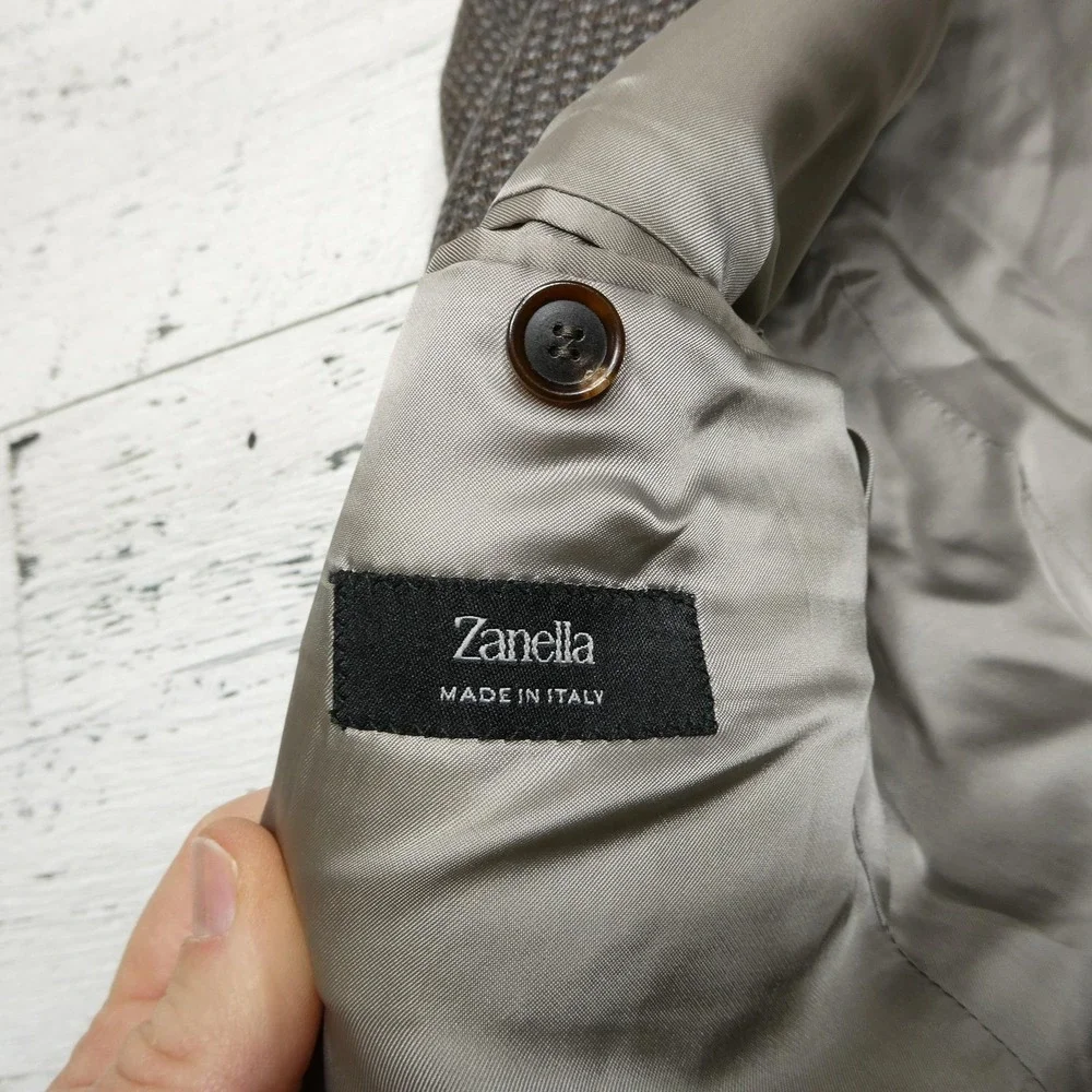 Zanella Blazer Mens 41R Gray Wool Tweed Check Sport Coat Three Button Made Italy